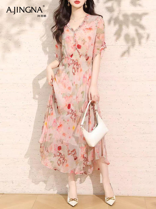 【俏皮灵动】阿菁娜温柔莫奈印花桑蚕丝连衣裙F30X212091 商品图0