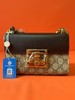 GUCCI古驰 Padlock 月光宝盒系列金属锁头老花Logo 帆布拼皮 帆布包锁扣包盒子包单肩斜挎包 小号 女款 乌木色/黑色 商品缩略图1