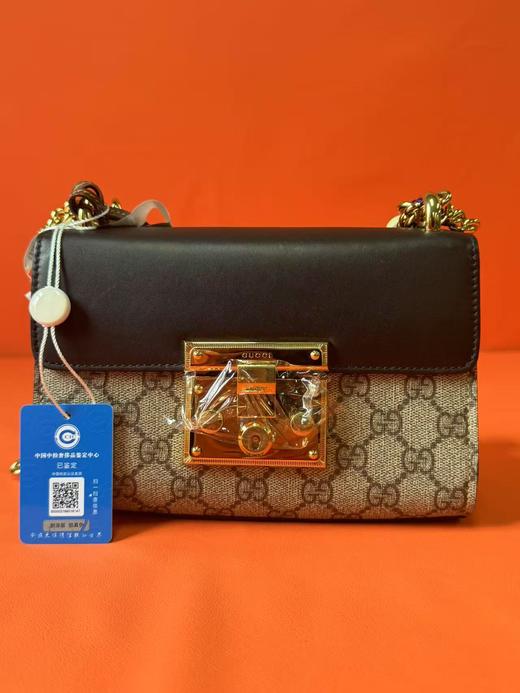 GUCCI古驰 Padlock 月光宝盒系列金属锁头老花Logo 帆布拼皮 帆布包锁扣包盒子包单肩斜挎包 小号 女款 乌木色/黑色 商品图1