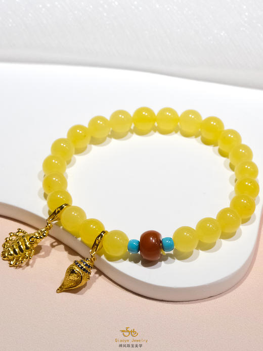 巧也【蜜韵.松瑞】8mm蜜蜡配南红松石手珠国风手串禅意风 商品图12