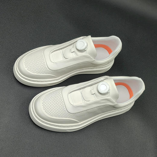 男生头层牛皮白色板鞋男款潮鞋镂空透气欧洲站男鞋厚底男士休闲鞋 商品图2