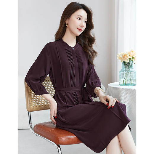 QS-【源头工厂】大码真丝女装中大淑桑蚕丝连衣裙显瘦真丝连衣裙7898 商品图2