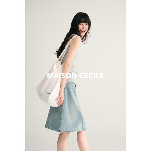MAISON CECILE 刺绣logo双层棉麻百搭大容量单肩手提帆布包包 商品图1
