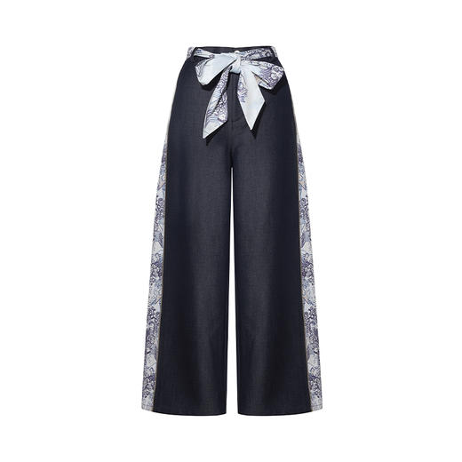 两三事梵高文艺 弄潮夜语 2025夏季新款印花拼接绑带阔腿休闲裤女 商品图4