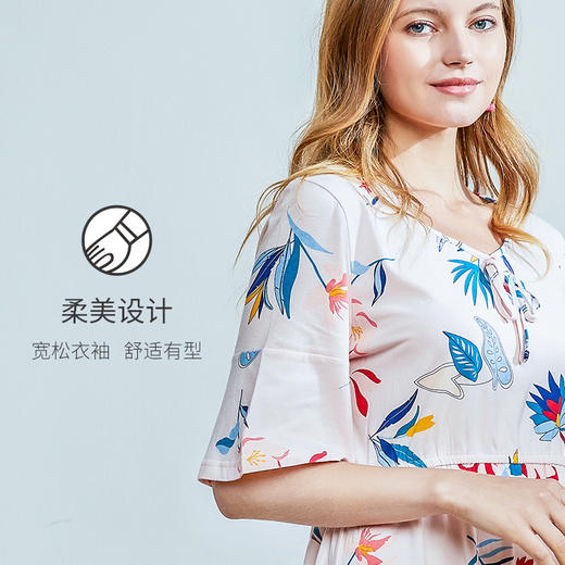 I'd爱帝女士纯棉睡裙植物花卉棉绸手感家居裙 商品图5