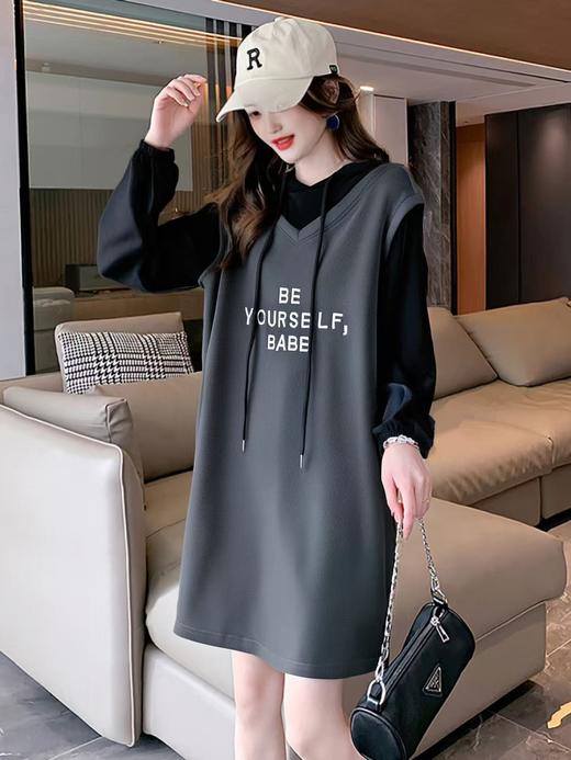 【诗铭洛可】(加绒）W512刺绣字母卫衣裙秋冬厚款B19-3 商品图0