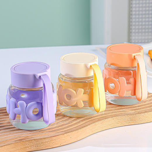 【14.9秒2个❗️迷你创意字母玻璃杯】可爱“胖肚肚”～喝水吨吨吨，四季一杯随心畅饮，带提手可爱便携透明饮料奶茶杯L 商品图3