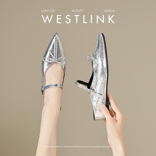 西遇一脚蹬包头半拖鞋女新款夏外穿蝴蝶结内增高鞋尖头穆勒鞋V1056722 商品图1