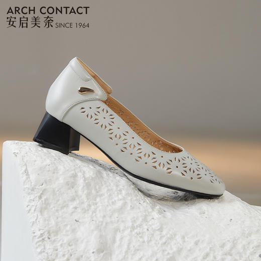 ARCHCONTACT安启美奈花纹镂空粗跟单鞋【52737】 商品图5