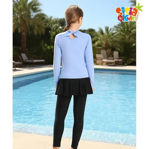 sisia新款中大女童泳衣分体裙式长袖防晒速干保守泡温泉度假泳装 商品图1