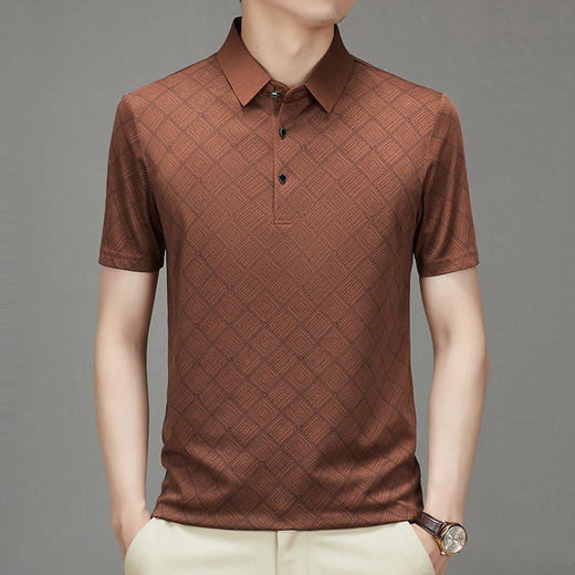 夏季男士短袖提花降温翻领冰丝中年透气亲肤宽松时尚衫短袖t恤男 商品图1