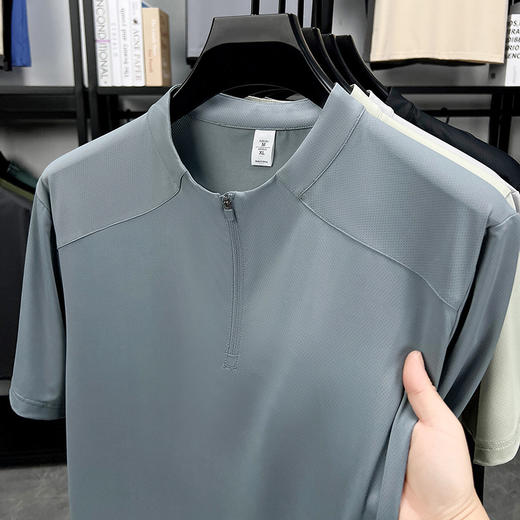 【夏季新款冰丝t恤】男半拉链运动男装速干吸汗潮流休闲时尚男士短袖 商品图2