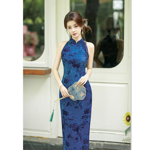 GX2025夏季绝美新中式旗袍挂脖无袖超好看连衣裙改良年轻款少女旗袍 商品图0