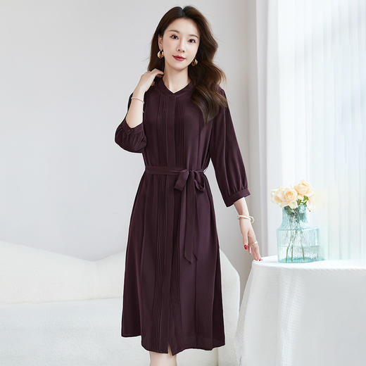 QS-【源头工厂】大码真丝女装中大淑桑蚕丝连衣裙显瘦真丝连衣裙7898 商品图1