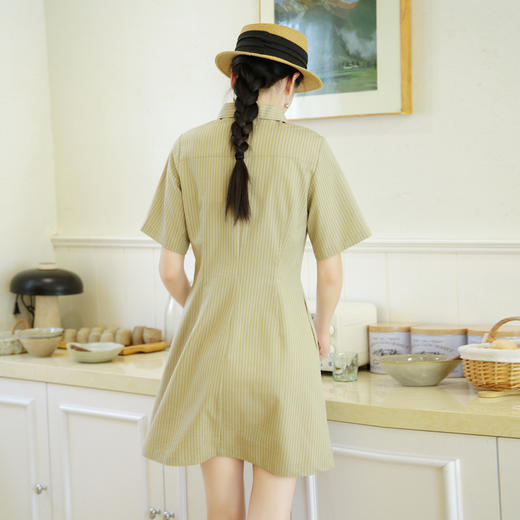 谜底条纹连衣裙短袖2025夏季新款通勤风衬衫式百搭短裙257ML7819 商品图2