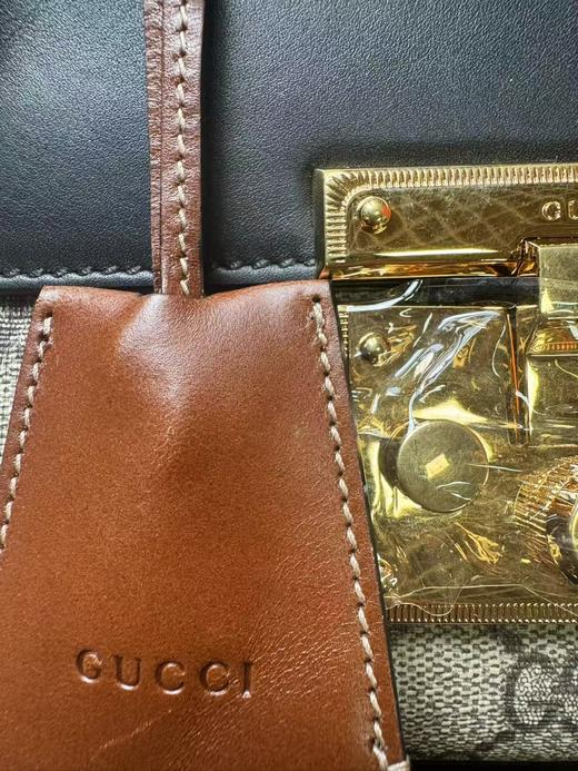 GUCCI古驰 Padlock 月光宝盒系列金属锁头老花Logo 帆布拼皮 帆布包锁扣包盒子包单肩斜挎包 小号 女款 乌木色/黑色 商品图6