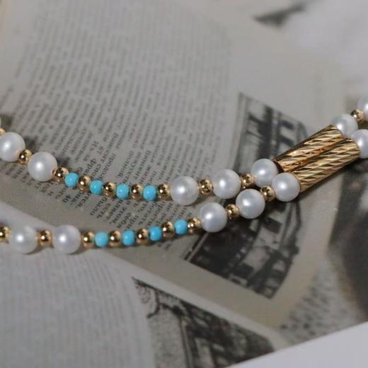 【甄珠贝】磁吸扣 天然淡水珍珠长链 原矿绿松石 项链 925纯银配件 商品图0