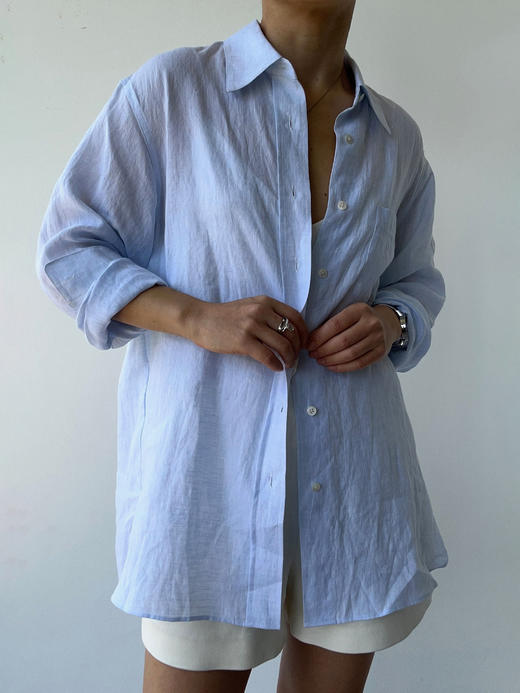 THEHOYAN｜TH2504-B  04 oversized linen shirt lightblue 亚麻衬衫 [ 浅蓝 ] 商品图2