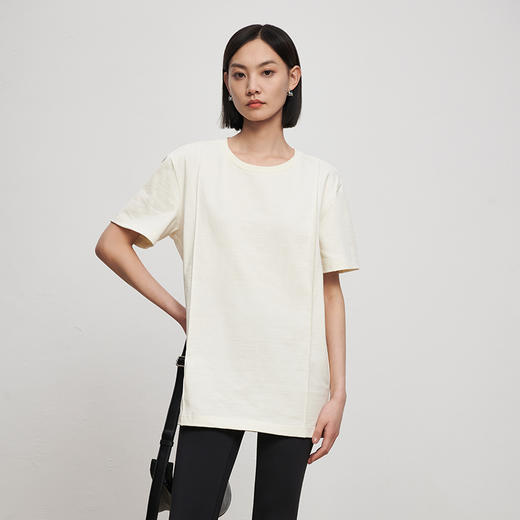 53243  IN AND ON 夏短袖女纯色t恤100%长绒棉宽松休闲廓形纸片人圆领上衣 商品图5