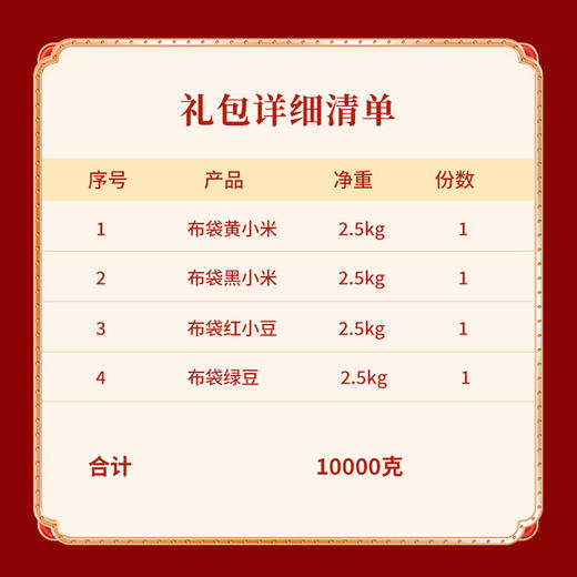【陕北特产组合】桃花峁小米绿豆红小豆4个布袋装200元组合 商品图1