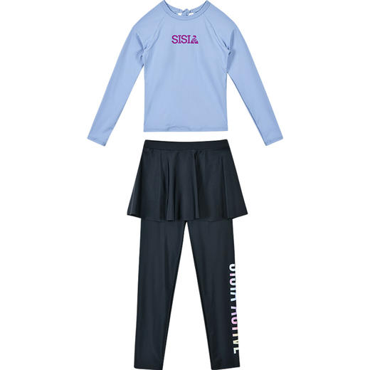 sisia新款中大女童泳衣分体裙式长袖防晒速干保守泡温泉度假泳装 商品图7