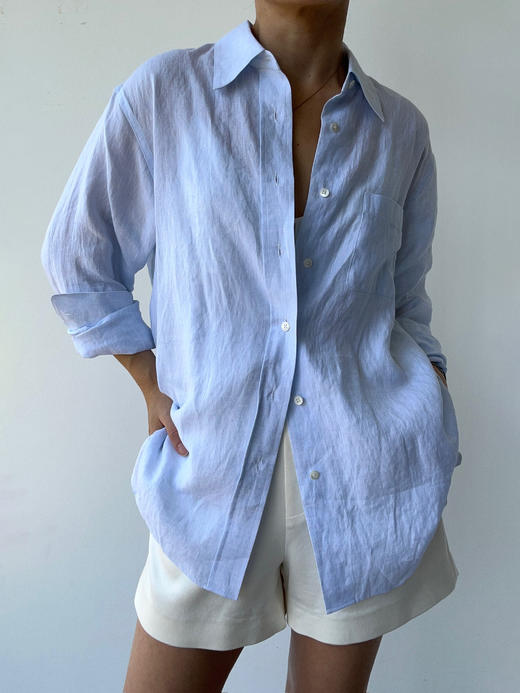 THEHOYAN｜TH2504-B  04 oversized linen shirt lightblue 亚麻衬衫 [ 浅蓝 ] 商品图3