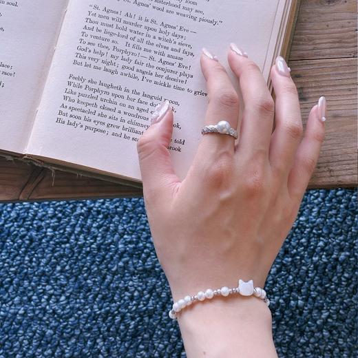 【甄珠贝】天然贝壳猫咪手链 淡水小珍珠 4-5mm 天然黑尖晶 纯银镀铑配件 商品图6