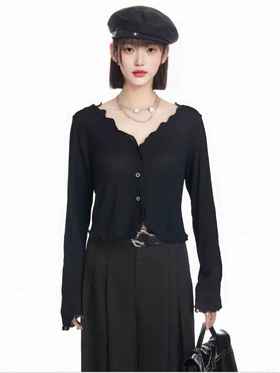 【诗铭洛可】W1030木耳边单件薄款小衫外搭衫B5-3