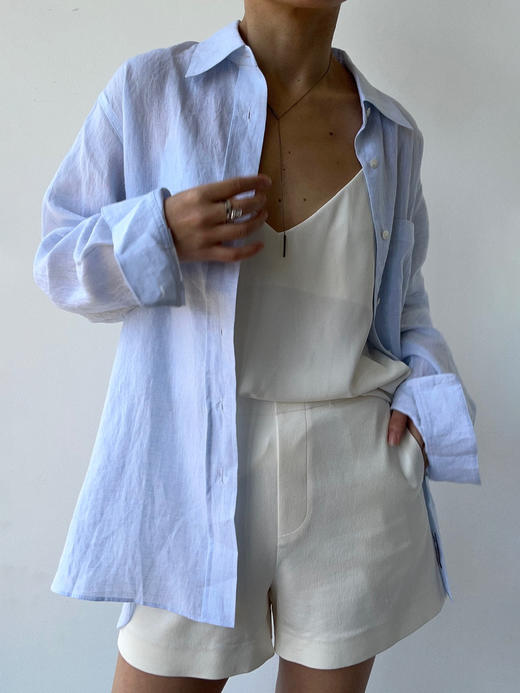 THEHOYAN｜TH2504-B  04 oversized linen shirt lightblue 亚麻衬衫 [ 浅蓝 ] 商品图6