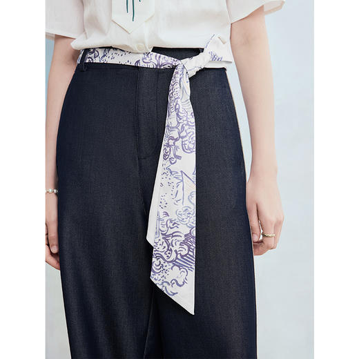 两三事梵高文艺 弄潮夜语 2025夏季新款印花拼接绑带阔腿休闲裤女 商品图2