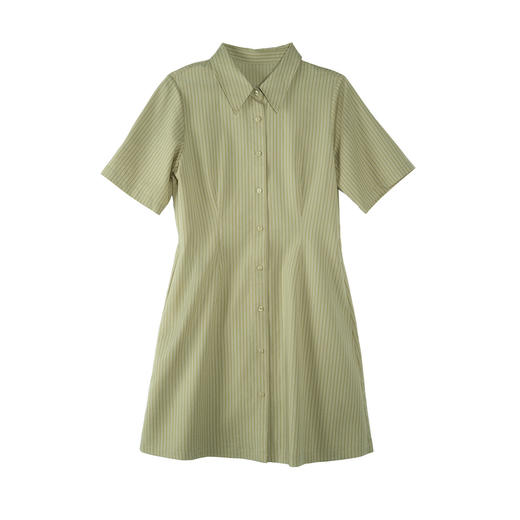 谜底条纹连衣裙短袖2025夏季新款通勤风衬衫式百搭短裙257ML7819 商品图4