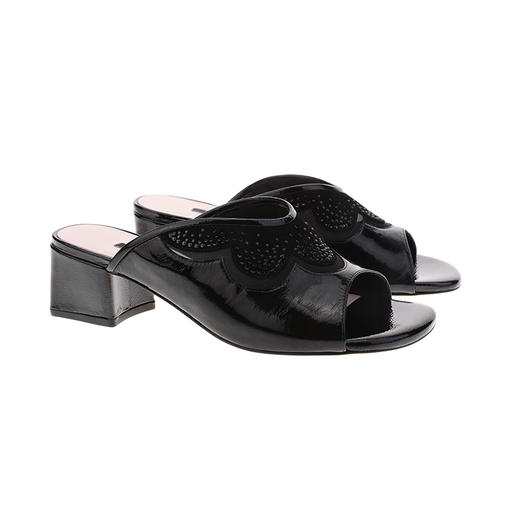 sheme皮料拼接花瓣造型水晶点缀优雅时尚女士粗跟拖鞋可定制 商品图11