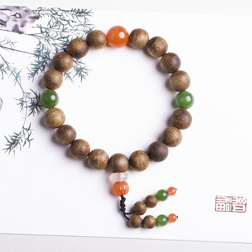 xy0410沉香+碧玉南红瓜珠手串 商品图1
