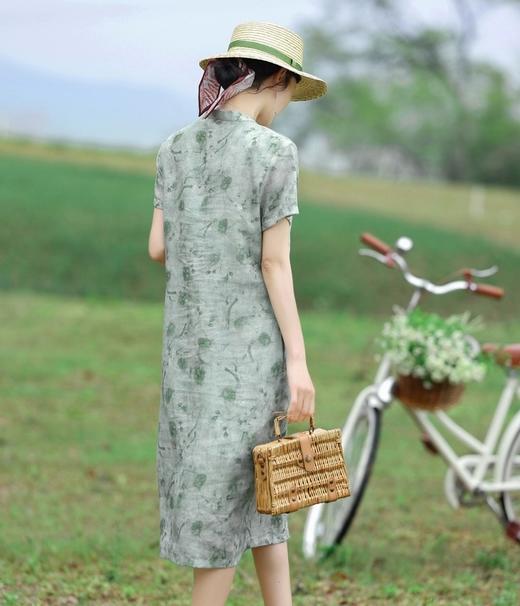 国风水洗棉麻青青直筒连衣裙 商品图3