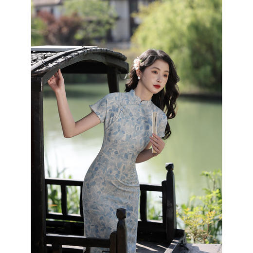 GX春夏新款中国风仿麻中长款复古旗袍女装改良修身显瘦单连衣裙 商品图0