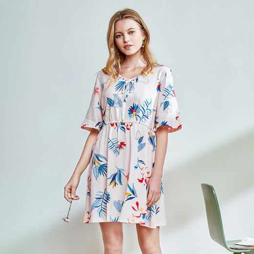 I'd爱帝女士纯棉睡裙植物花卉棉绸手感家居裙 商品图2