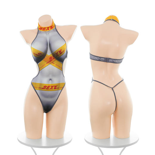 霏慕 欧美风仿胶带捆绑连体衣7041 情趣内衣性感诱惑黑色制服 商品图10