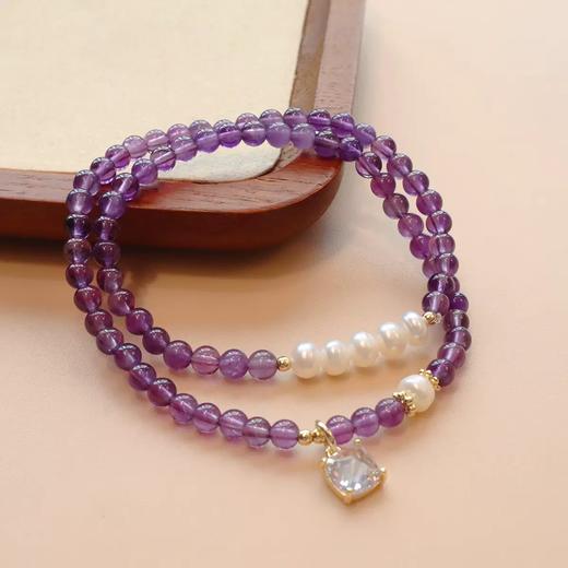 【紫月星河·紫水晶珍珠双圈手串】敦煌小众设计感天然紫水晶淡水珍珠双圈水晶手链 商品图3