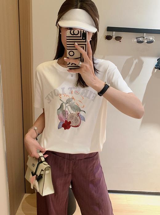 重工刺绣钉珠石榴液氨新疆棉刺绣印花T恤 商品图7