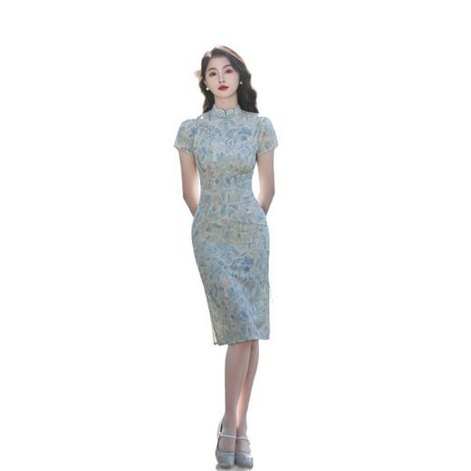 GX春夏新款中国风仿麻中长款复古旗袍女装改良修身显瘦单连衣裙 商品图4