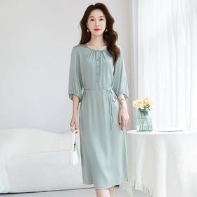 QS-【桑蚕丝】对接直播气质通勤职业群显瘦弹力双乔真丝连衣裙7986