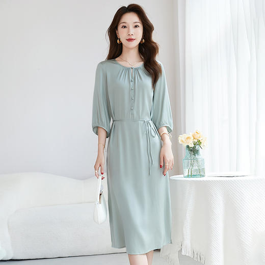 QS-【桑蚕丝】对接直播气质通勤职业群显瘦弹力双乔真丝连衣裙7986 商品图0