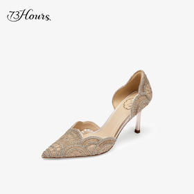 【2F】73Hours女鞋蔷薇少女2025春季高跟鞋尖头纯色蕾丝中空凉鞋单鞋婚鞋