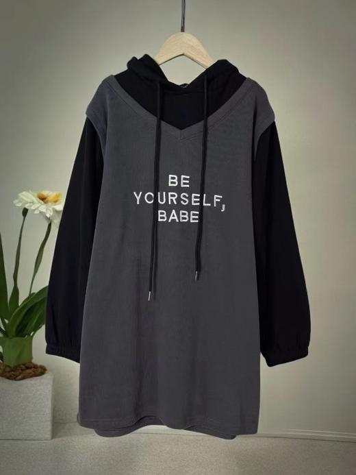 【诗铭洛可】(加绒）W512刺绣字母卫衣裙秋冬厚款B19-3 商品图1