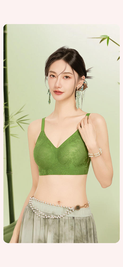 JM·LORESAL无痕缎面体雕文胸/古典国风前扣文胸 商品图9