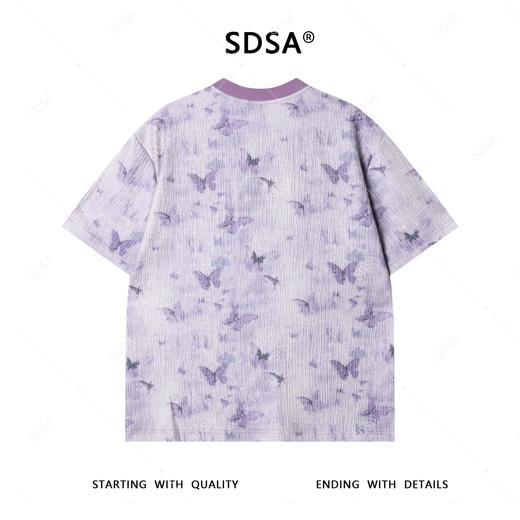 T4075夏季高级感新款男士韩版简约撞色满印蝴蝶短袖T恤宽松圆领上衣 商品图5