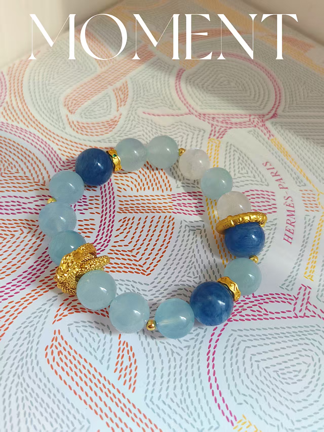 「 有龙则灵 」海蓝宝月光石手串 男女同款 新中式礼物