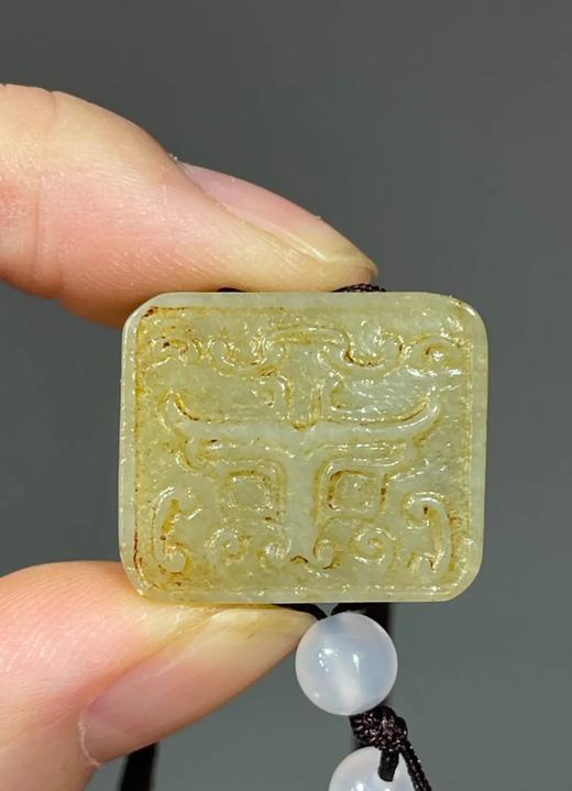 和田白玉雕饕餮纹方形吊坠牌，顺丰包邮 商品图6