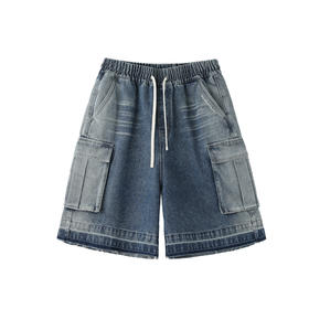 【BJHG商场同款】潮流洗褪风牛仔工装短裤