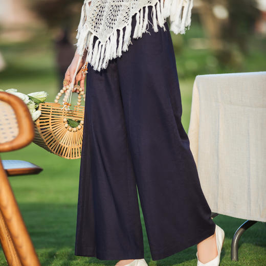 【林栖设计小店】（现货）【林栖推荐】亚麻混纺阔腿裤复古气质简约百搭宽松显瘦2025春夏新品长裤女N1953182 商品图1